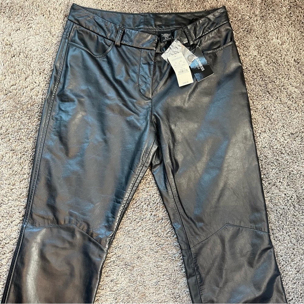 NWT Genuine Real Leather Flare Pants Express– Size 3/4 – Vintage 2000s Style